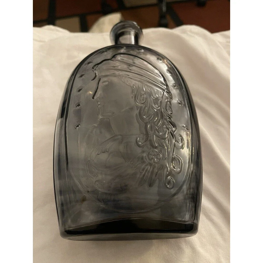 Vintage Woman And Eagle Historical Flask Smokey Gray Hue Color No Chips